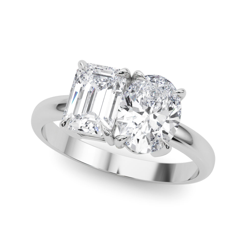 3.00 Carat Emerald and Oval Lab-Grown Diamond Two-Stone Engagement Ring in 14K Gold – IGI Certified