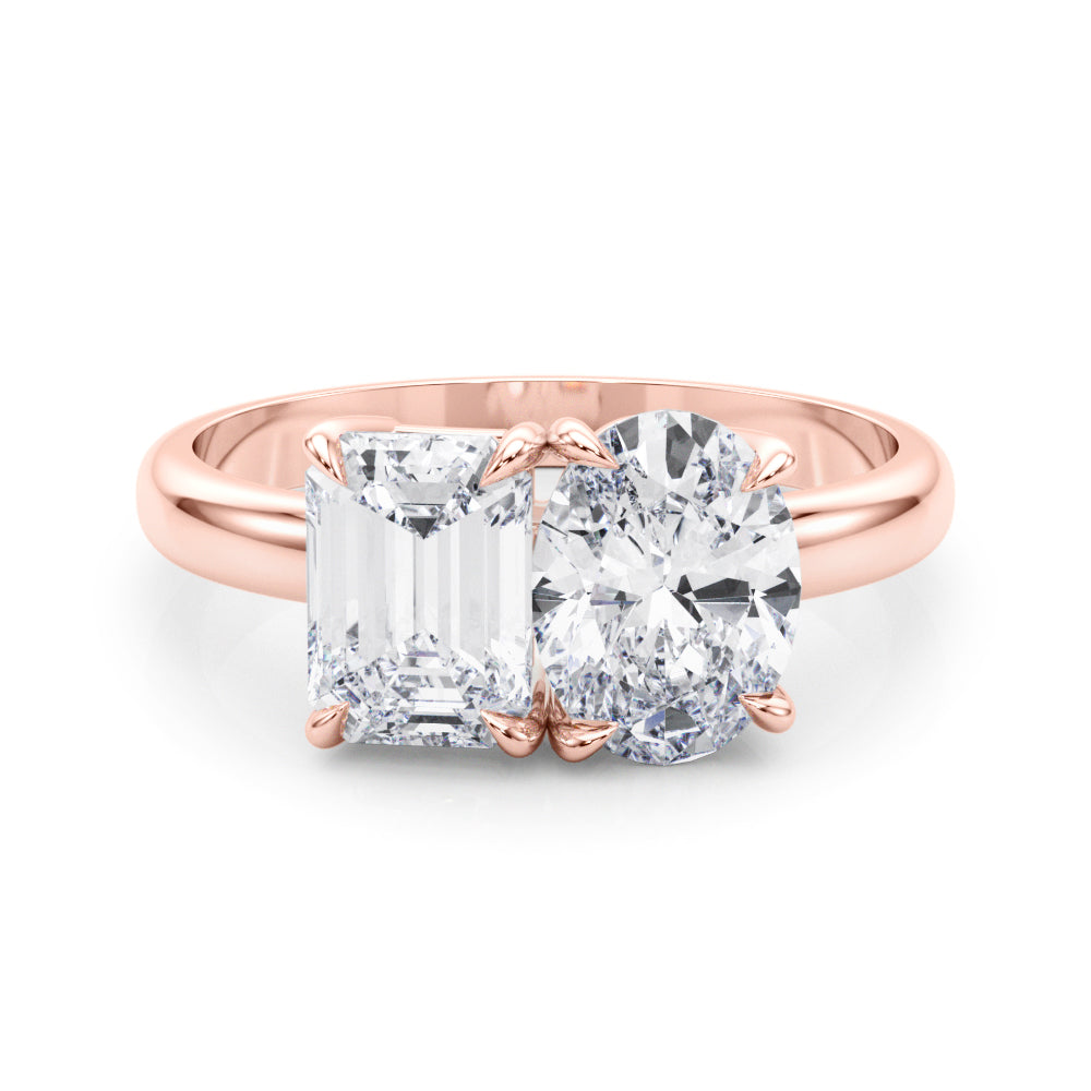 3.00 Carat Emerald and Oval Lab-Grown Diamond Two-Stone Engagement Ring in 14K Gold – IGI Certified