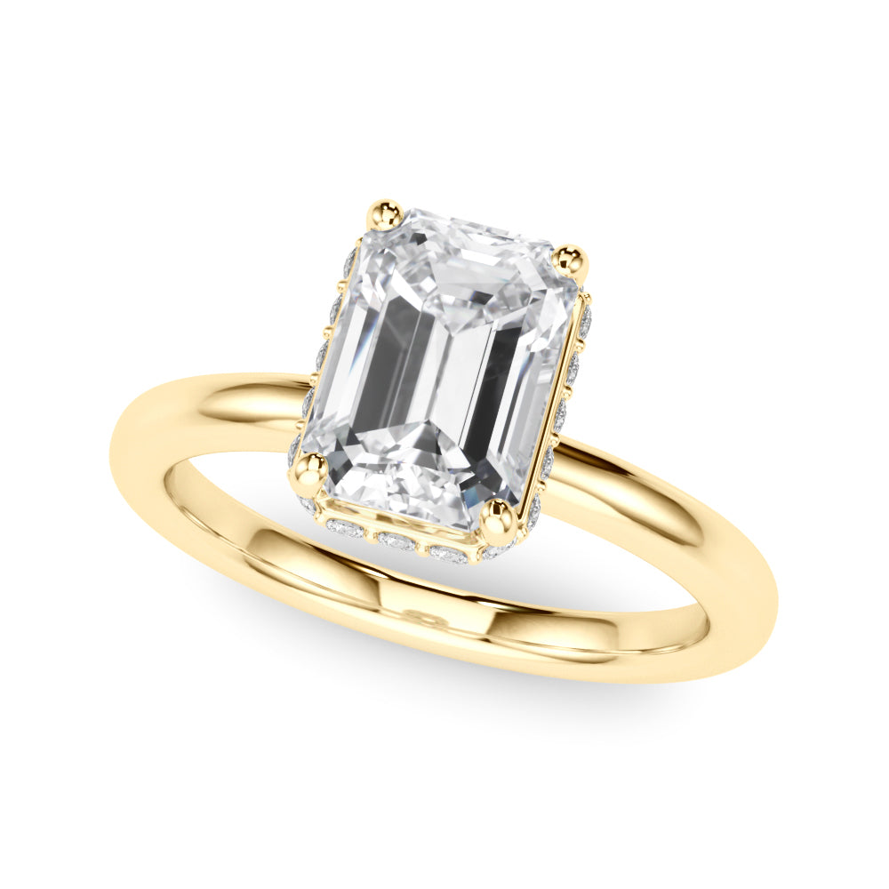 2.00ct Emerald Cut Lab Diamond Hidden Halo Engagement Ring 14K Gold IGI Certified