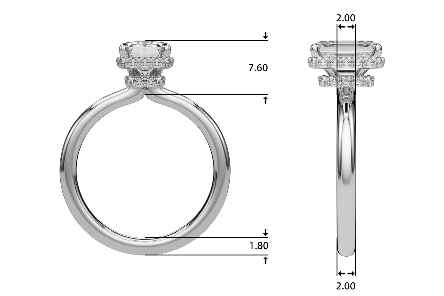 2.00ct Emerald Cut Lab Diamond Hidden Halo Engagement Ring 14K Gold IGI Certified