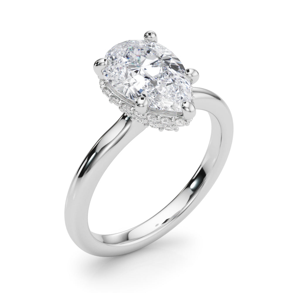 3 Carat Pear-Shaped Lab-Grown Diamond Double Hidden Halo Engagement Ring in 14K Gold