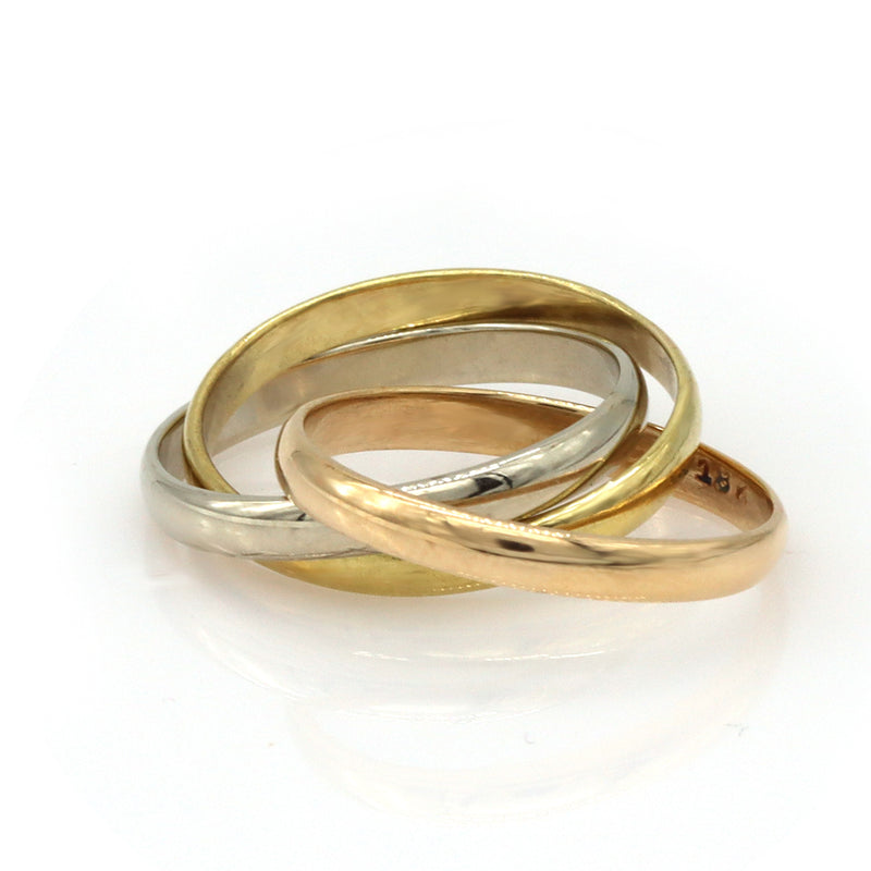 Cartier Tri Color 18K Yellow White & Rose Trinity Band Ring