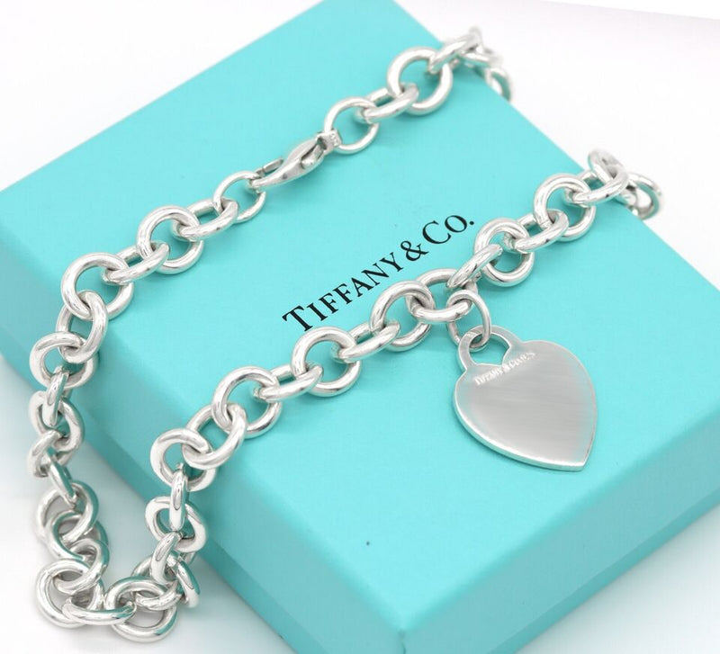 Rare Return to Tiffany & Co Sterling Silver Heart Tag Necklace 16" Retail $650