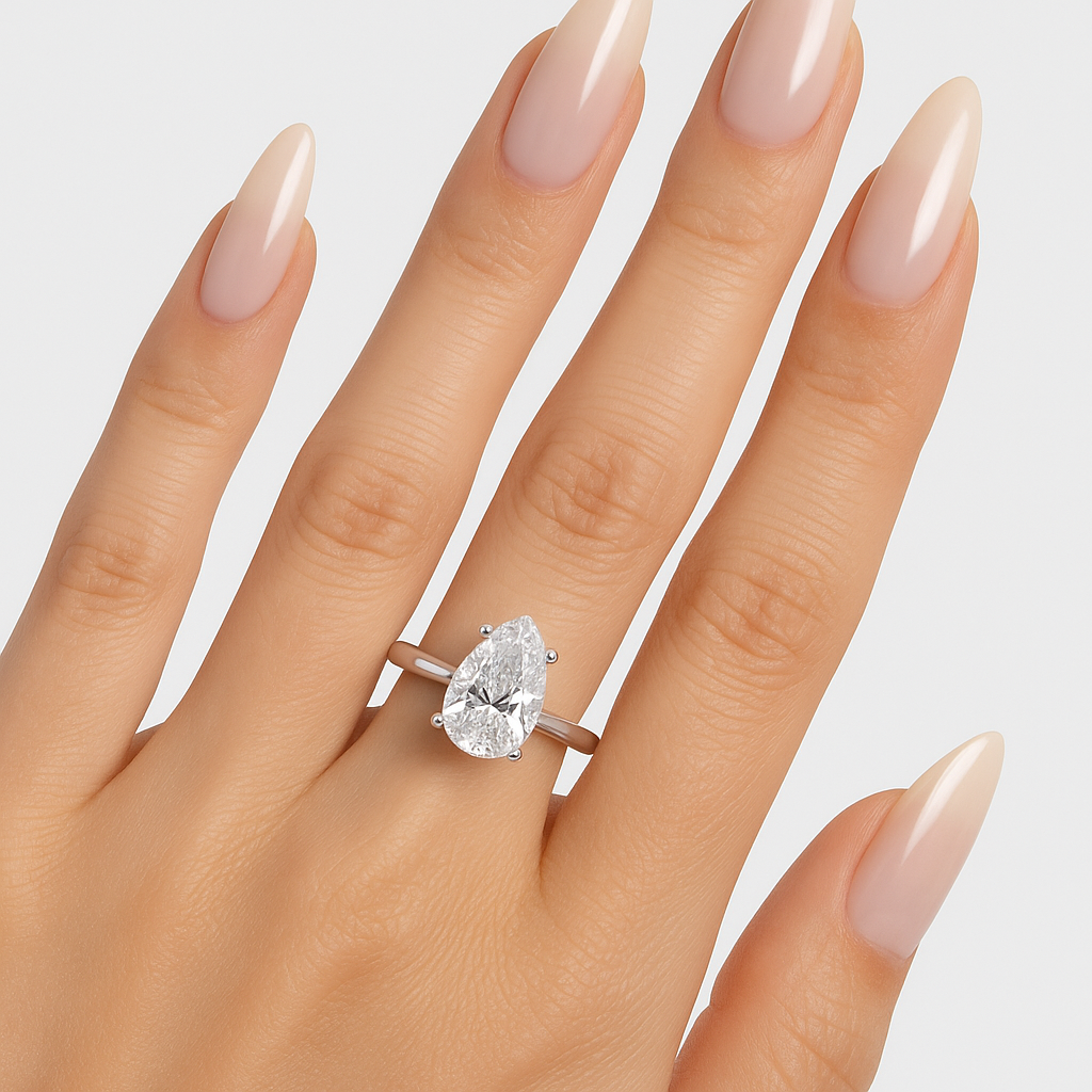 Pear-Cut Lab-Grown Diamond Engagement Ring | 2.00 Carat E Color VS Clarity | Hidden Halo | 14K Gold