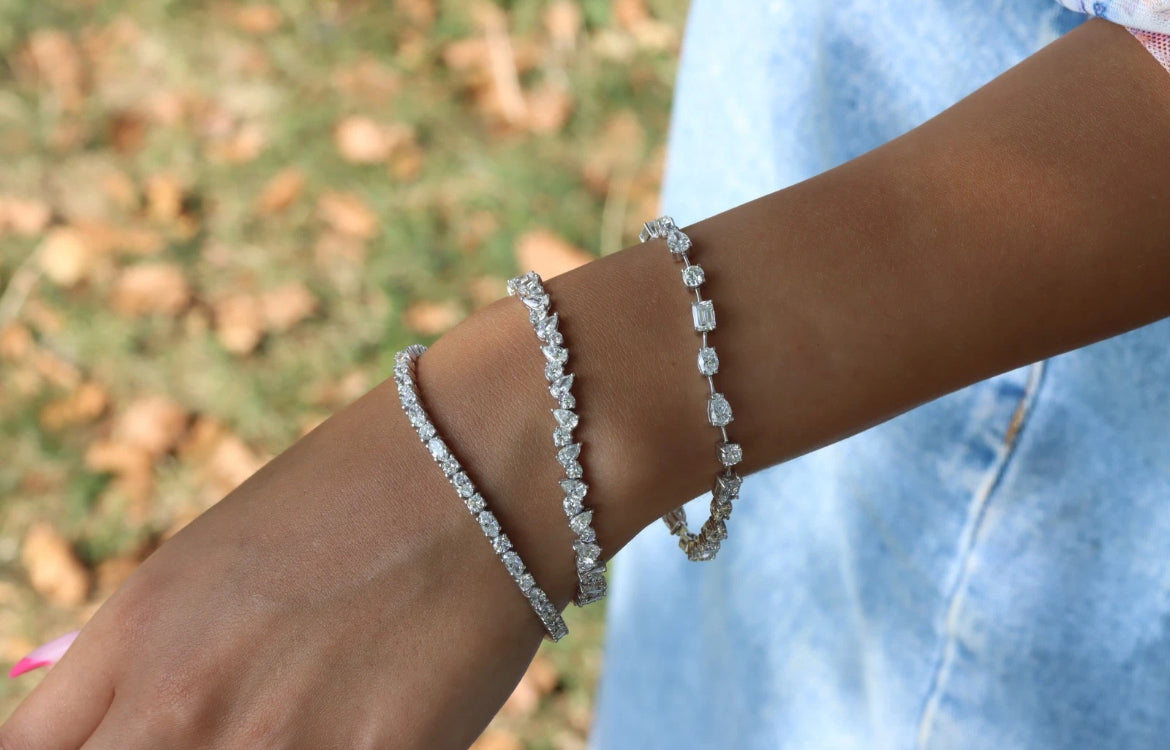 14K White Gold 7.70ct E-F VS-VVS Lab Diamond Round & Pear Tennis Bracelet