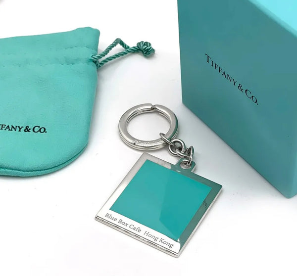 Tiffany & Co Sterling Silver Enamel Blue Box Cafe Hong Kong Keychain