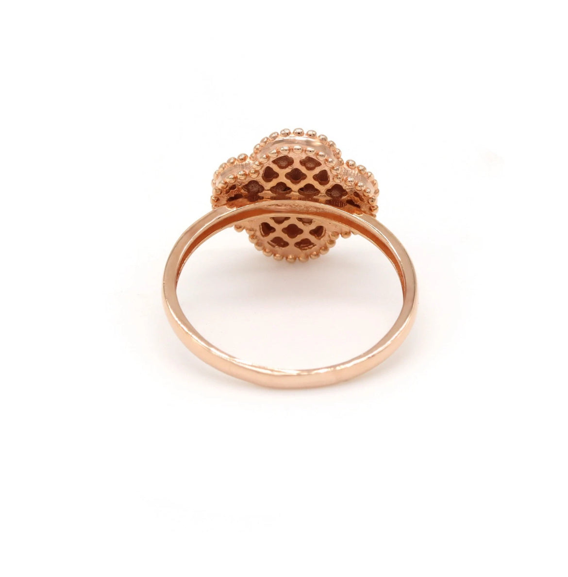 Clover Ring 14K Rose Gold - Sunburst Medallion Beaded Edge Statement Ring