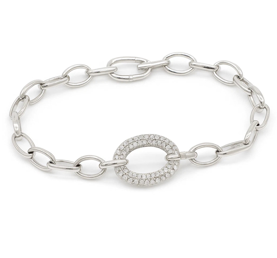 Simon B Jewels 0.61ct Diamond Pavé Oval Link Chain Bracelet 14K Gold - Main Product Shot White Background
