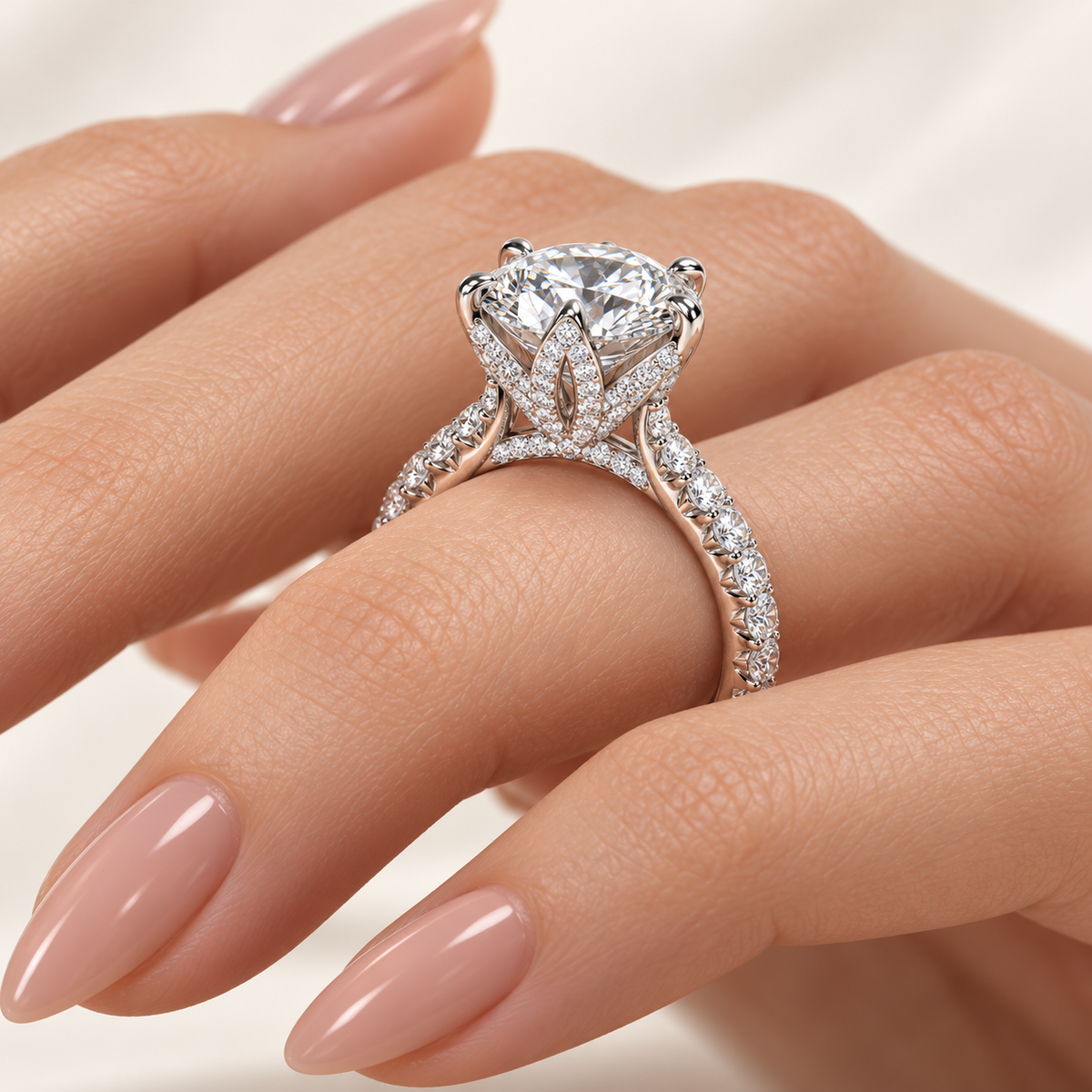 Round Lab-Grown Diamond Engagement Ring — 6 Carat Center, 14K Gold, IGI Certified