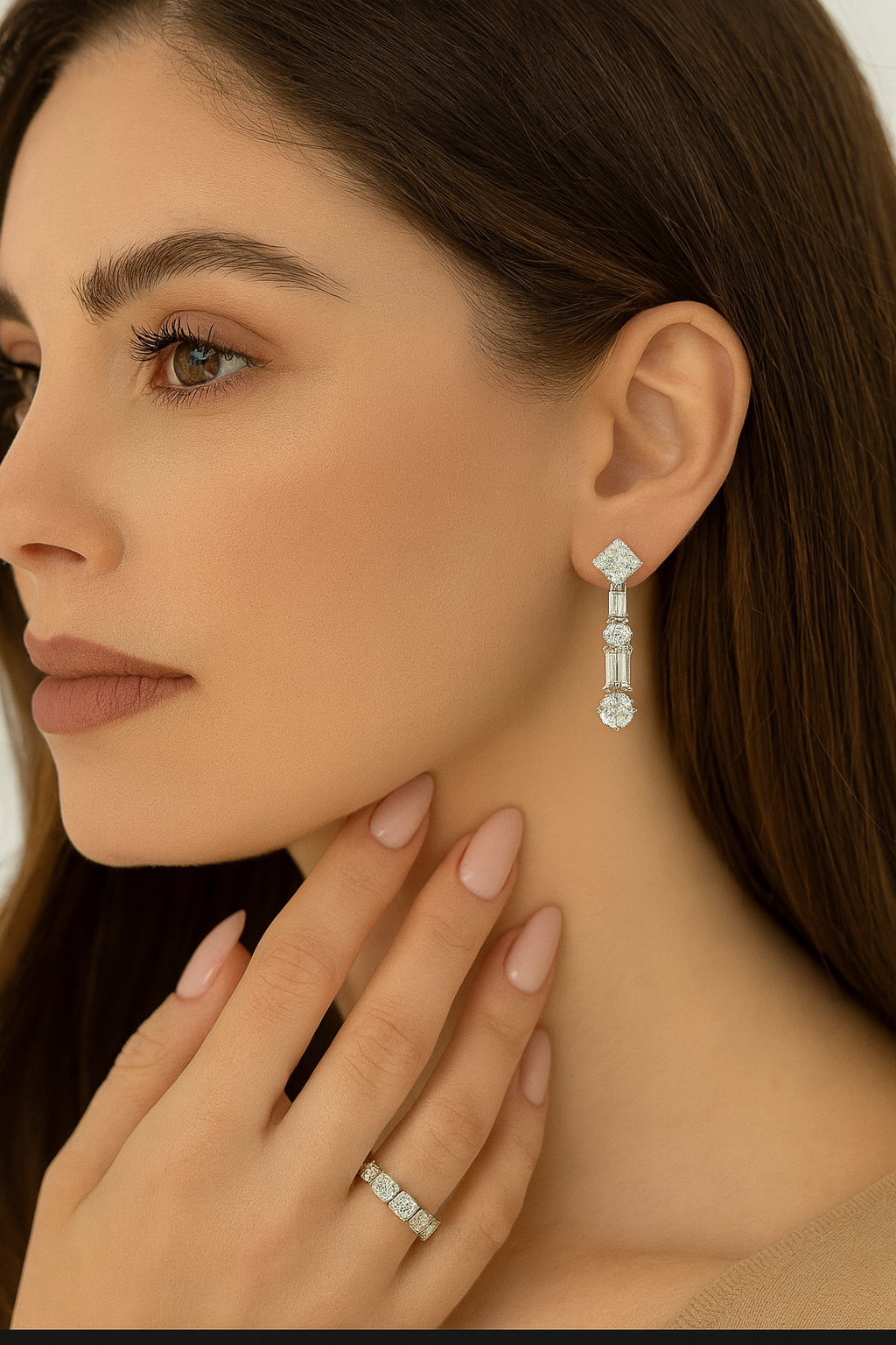 2.30 Carat Round Brilliant Baguette Alternating Drop Earrings set in 14k Gold