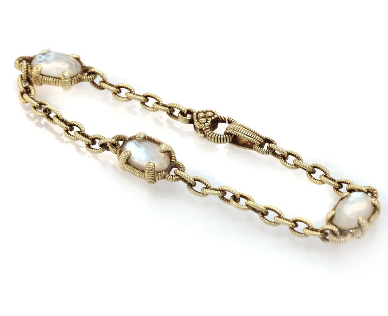 Judith Ripka Oval Link Bracelet Mother of Pearl in 14k Yellow Gold