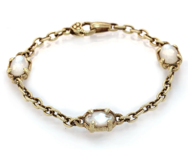 Judith Ripka Oval Link Bracelet Mother of Pearl in 14k Yellow Gold