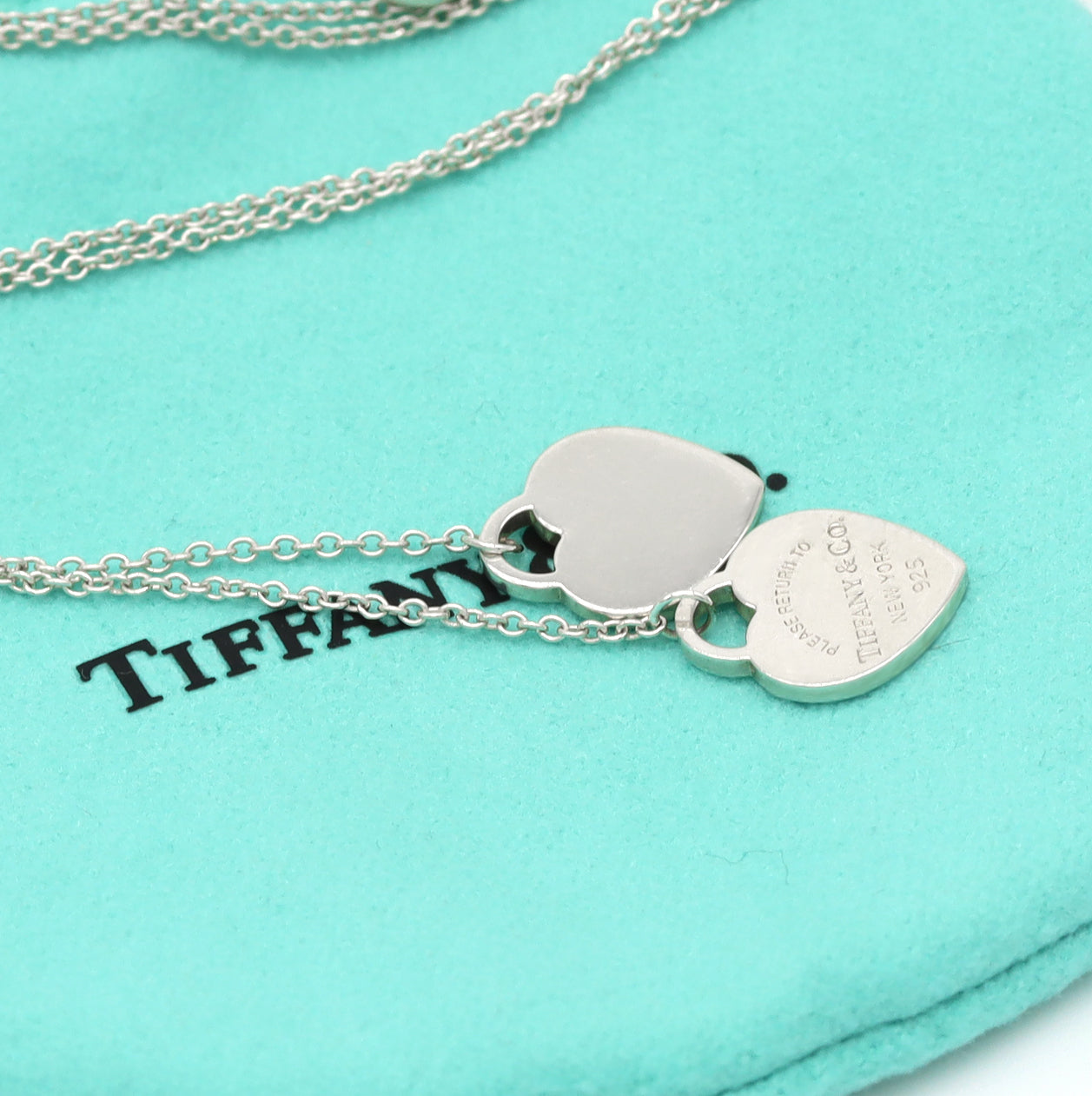 Tiffany & Co Return To Tiffany Silver Double Heart Bead Pendant Necklace