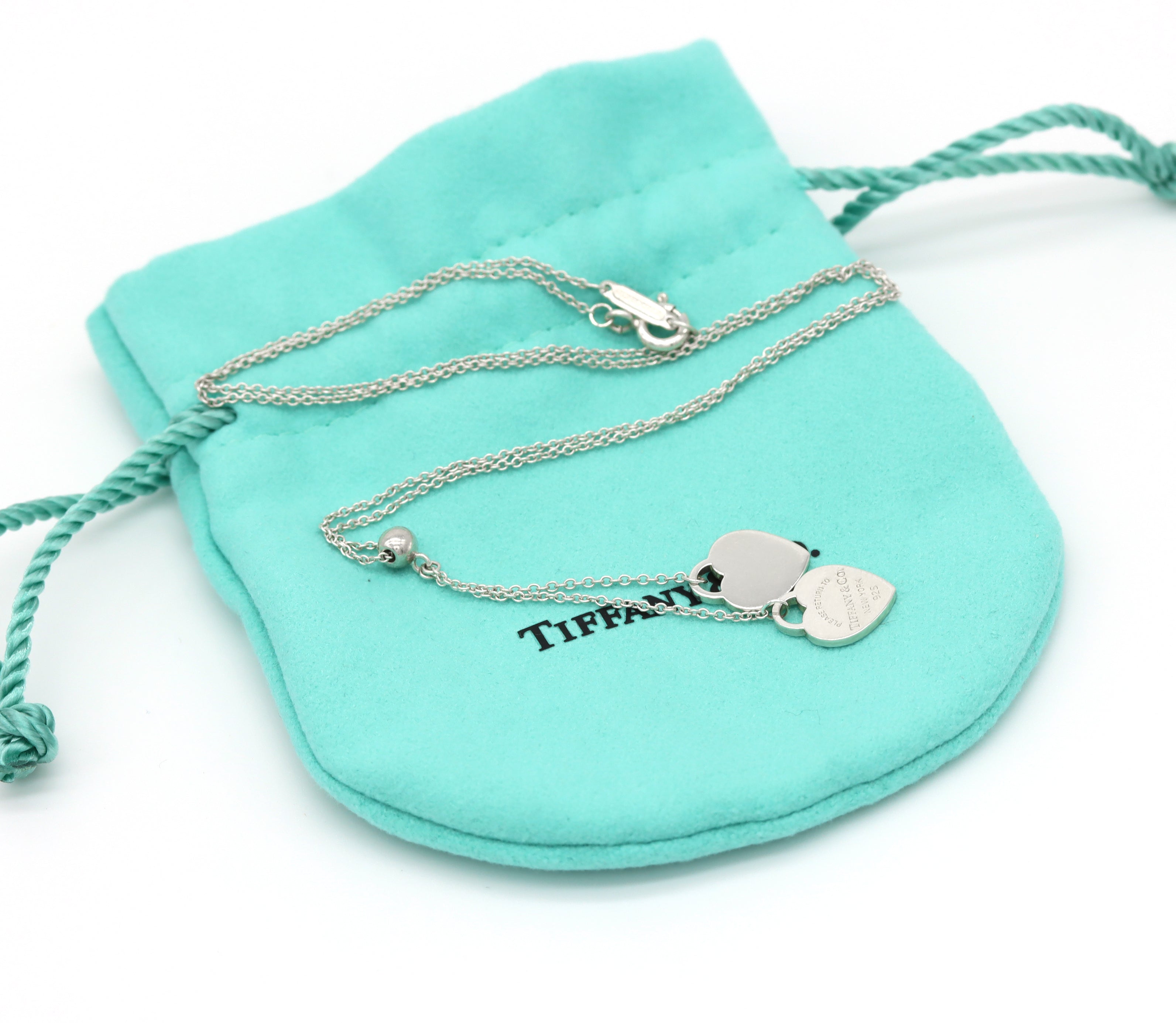 Tiffany & Co Return To Tiffany Silver Double Heart Bead Pendant Necklace