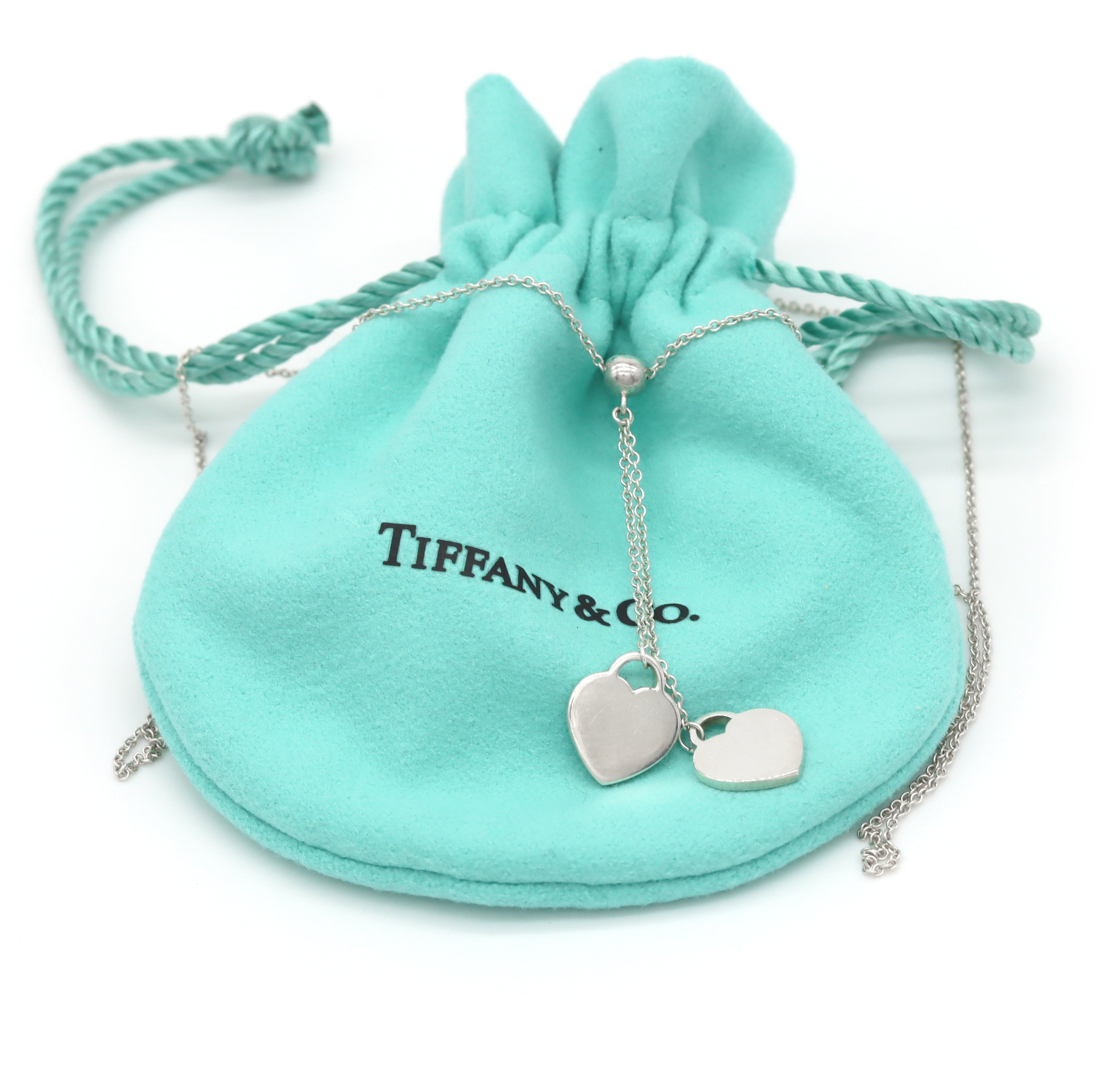 Tiffany & Co Return To Tiffany Silver Double Heart Bead Pendant Necklace