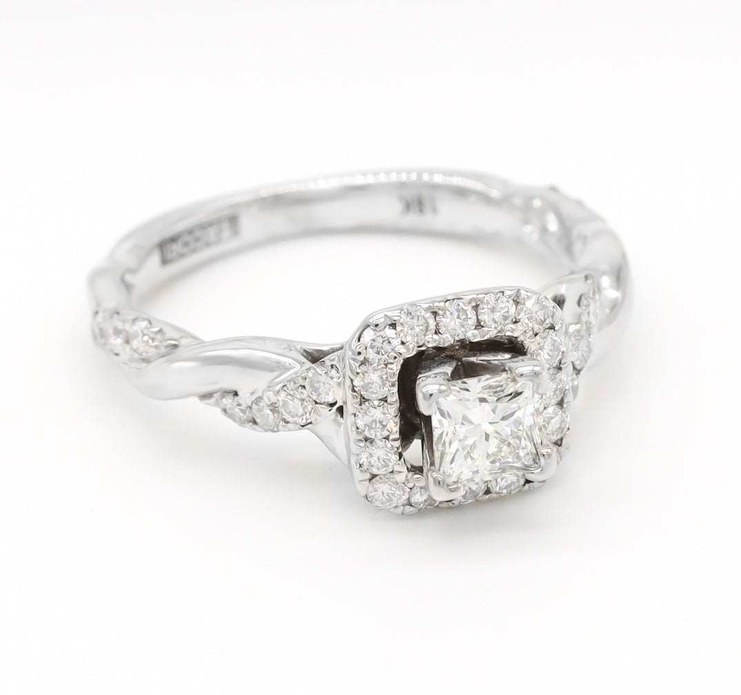 TACORI 18K Gold Princess Cut Natural Diamond Engagement Ring Halo Rtl $3400
