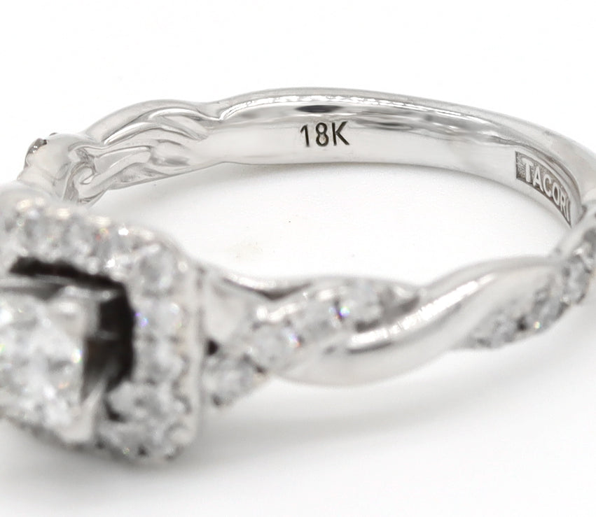 TACORI 18K Gold Princess Cut Natural Diamond Engagement Ring Halo Rtl $3400