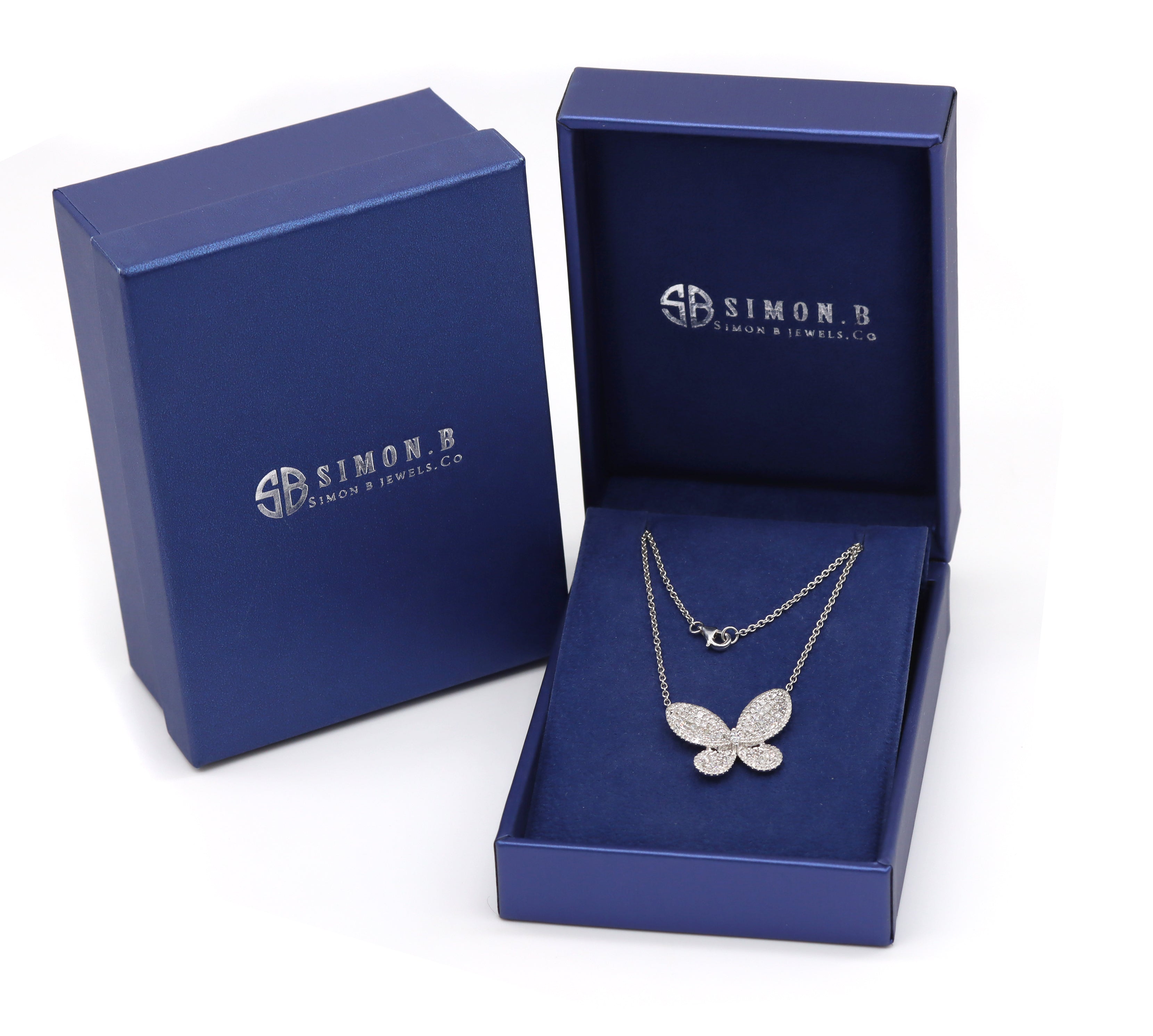 1.84ct Princess Cut Diamond Butterfly Necklace 14K White Gold Pendant 18" Chain G Color SI-VS Clarity Pavé