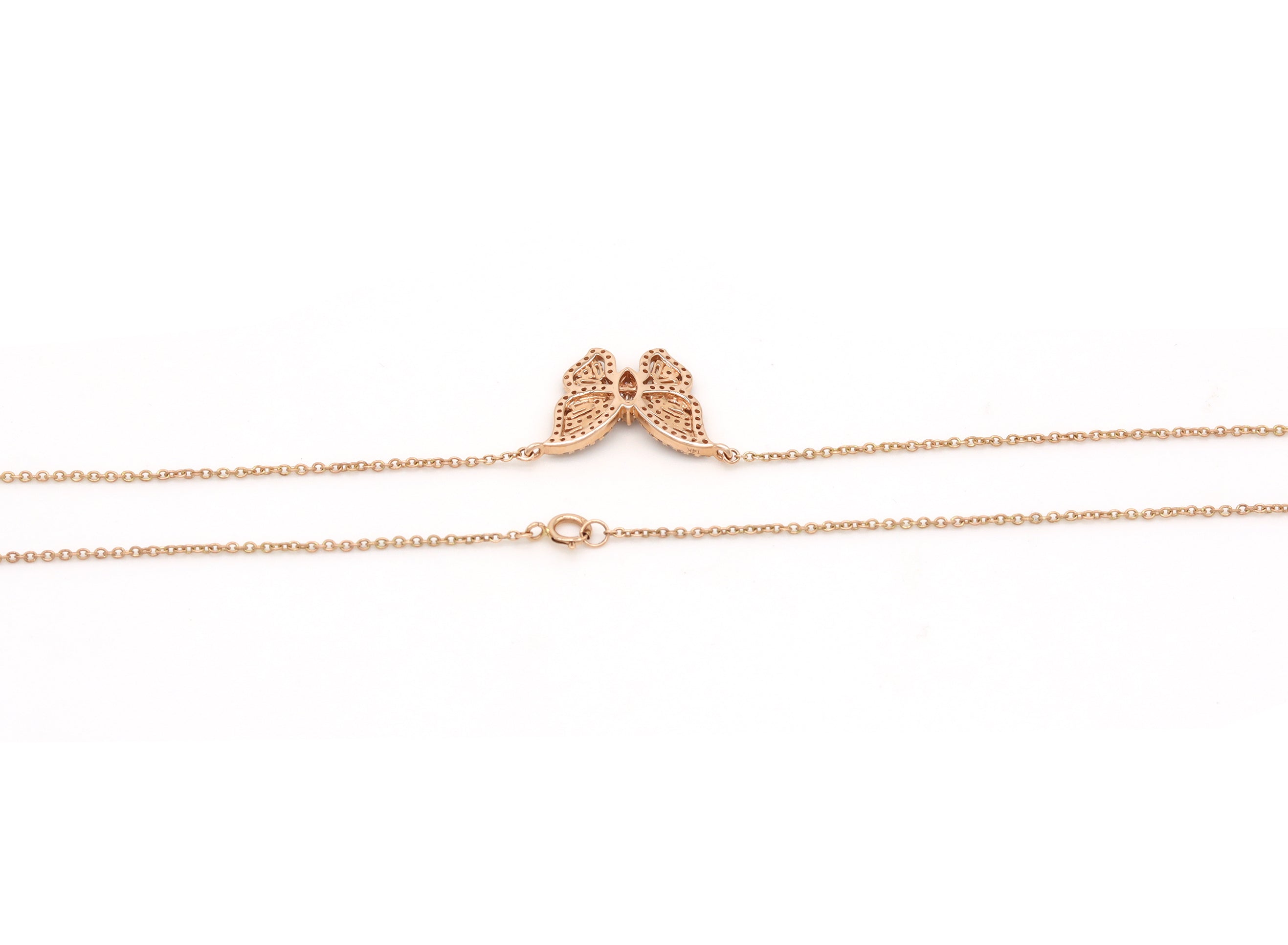 0.49ct Natural Diamond Butterfly Pendant 14K Rose Gold Necklace 18" Chain Baguette Round Stones G-H Color SI Clarity