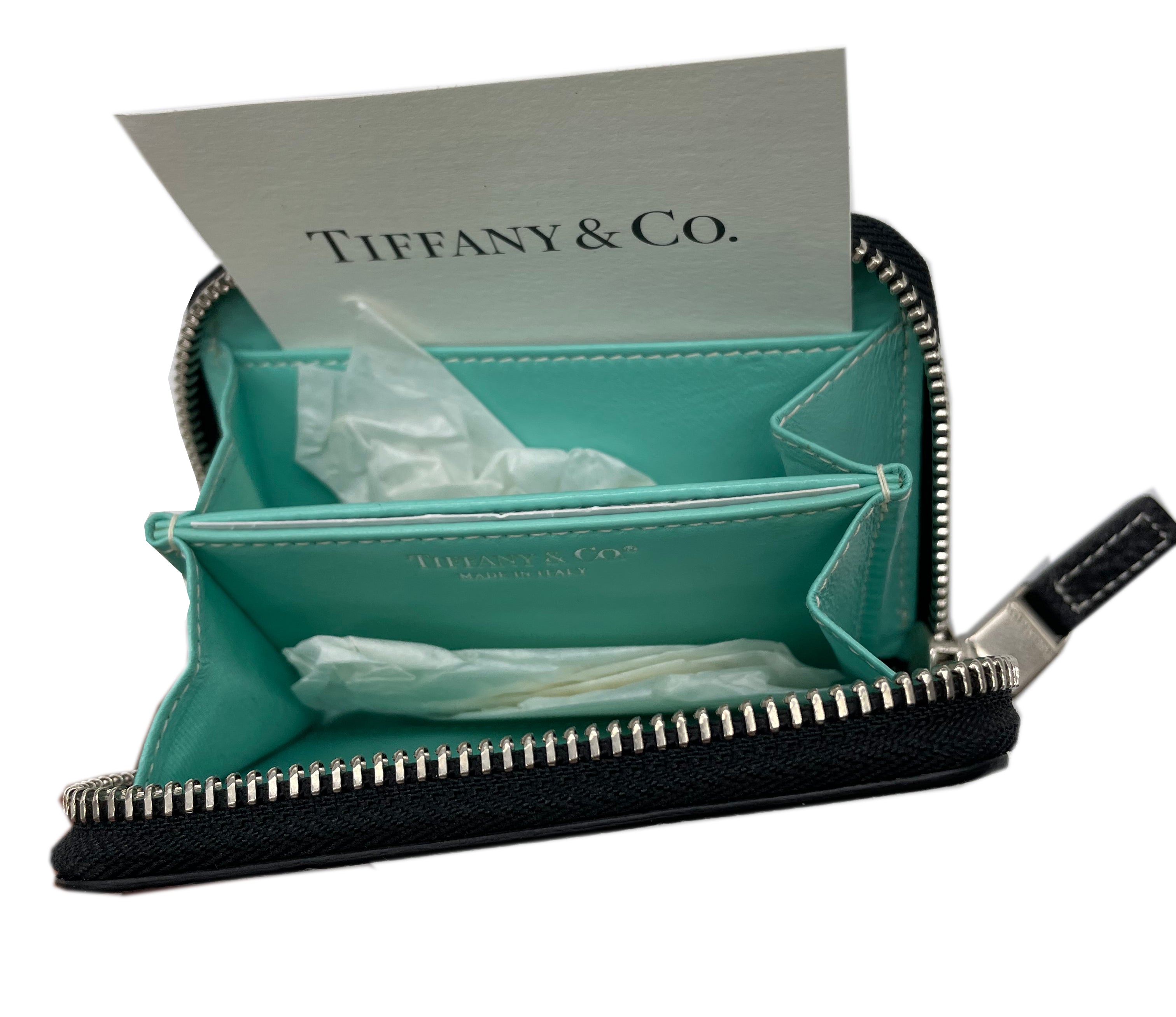 TIFFANY & Co. Black Leather Wallet Zip-Around Boxed NEW
