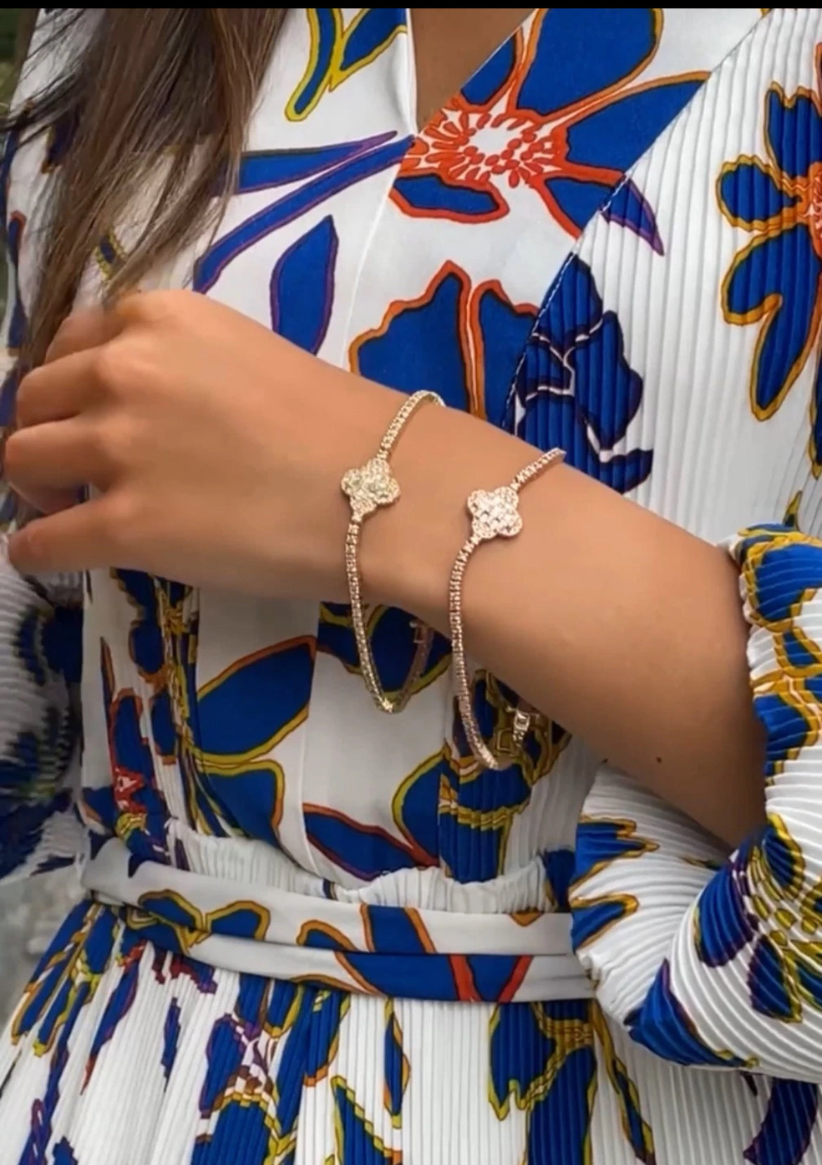 14K Rose Gold Diamond Clover Tennis Bracelet 3.82ct Natural Baguette Round Handmade Fine Jewelry