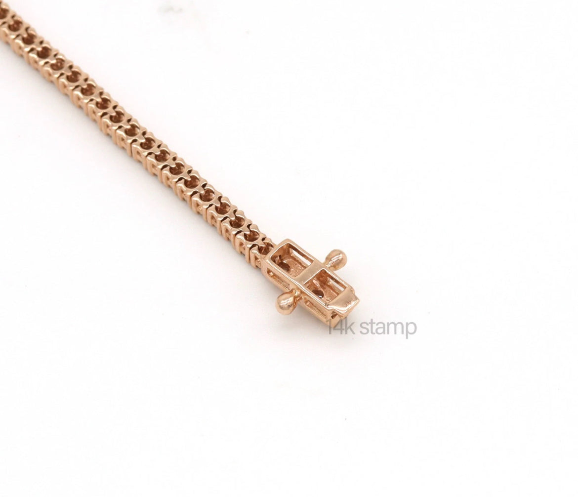 14K Rose Gold Diamond Clover Tennis Bracelet 3.82ct Natural Baguette Round Handmade Fine Jewelry