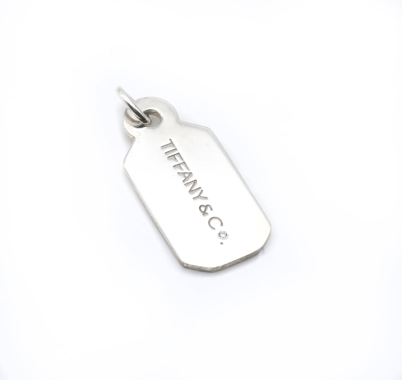 Tiffany Co. Diamond Luggage Tag Charm Sterling Silver 925