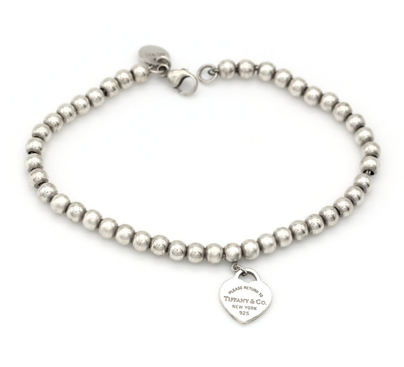 Tiffany & Co. Sterling Silver Return To Heart Tag 6.75" Bead Bracelet