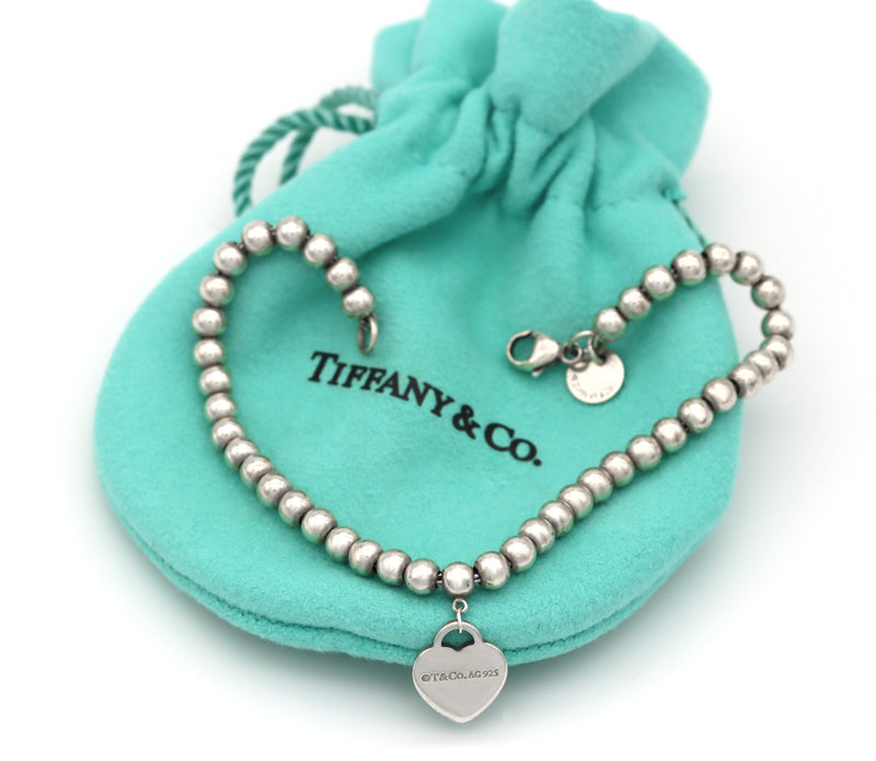 Tiffany & Co. Sterling Silver Return To Heart Tag 6.75" Bead Bracelet