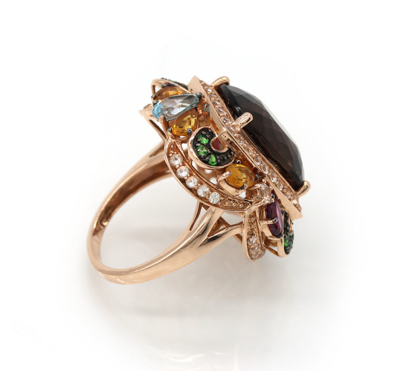 LeVian Smoky Quartz Tsavorite Rhodolite Citrine 14K Rose Gold Cocktail Ring