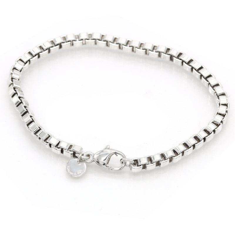 Tiffany & Co. 925 Sterling Silver Venetian Link Box Chain Bracelet 7.5