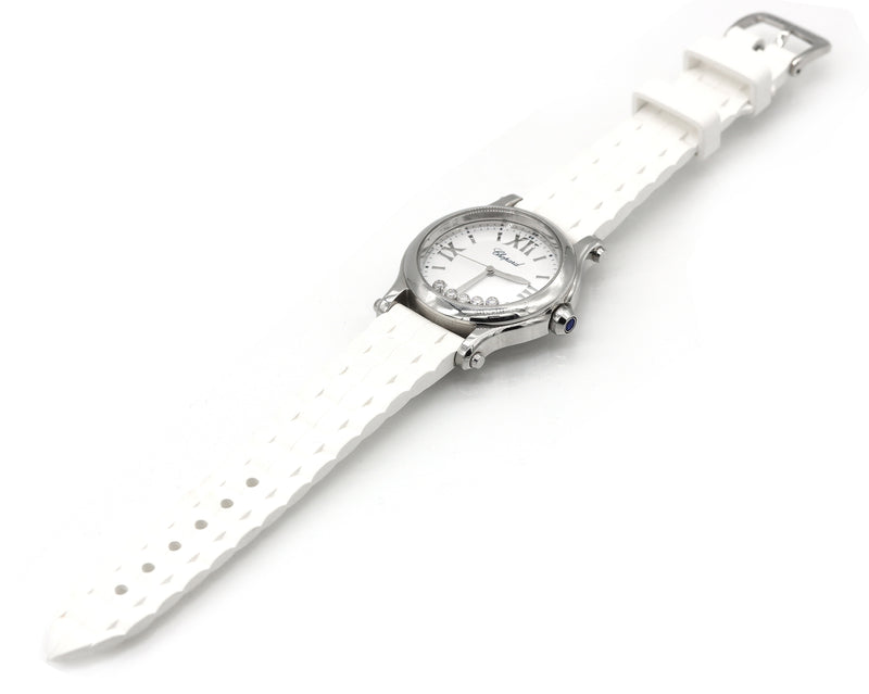 Chopard Happy Sport White Matte Dial Ladies Diamond Watch 278582-3001