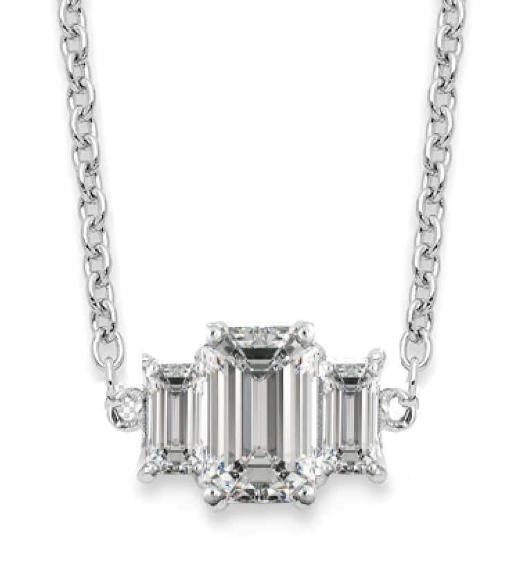 3.00 ct Emerald cut Diamond Pendant & Earrings set in 14k White Gold - Simon B Jewels