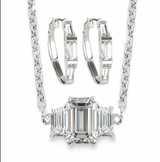 3.00 ct Emerald cut Diamond Pendant & Earrings set in 14k White Gold - Simon B Jewels