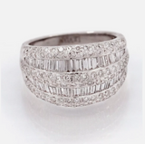 LeVian Diamond Ring 18k white Gold round-cut pave channel set with baguettes