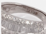 LeVian Diamond Ring 18k white Gold round-cut pave channel set with baguettes