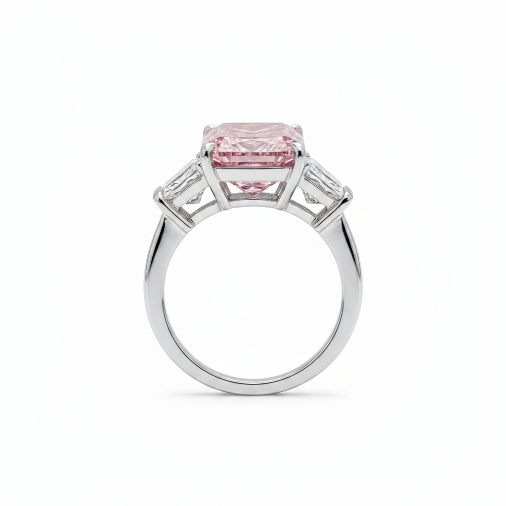 IGI 7.55CT Fancy Vivid Pink Radiant Diamond Ring in 18K White Gold