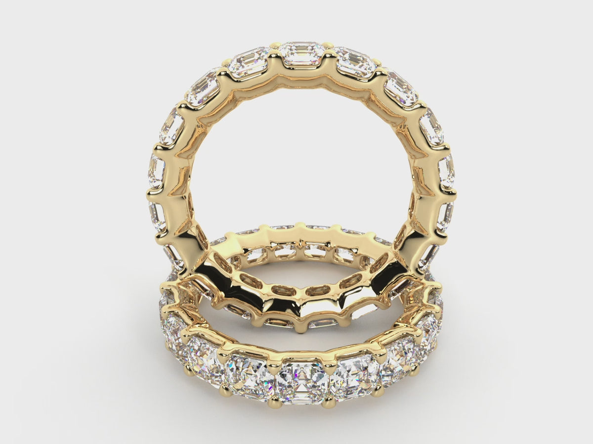 Video showcasing the 14K yellow gold Asscher-cut lab-grown diamond eternity band and open gallery