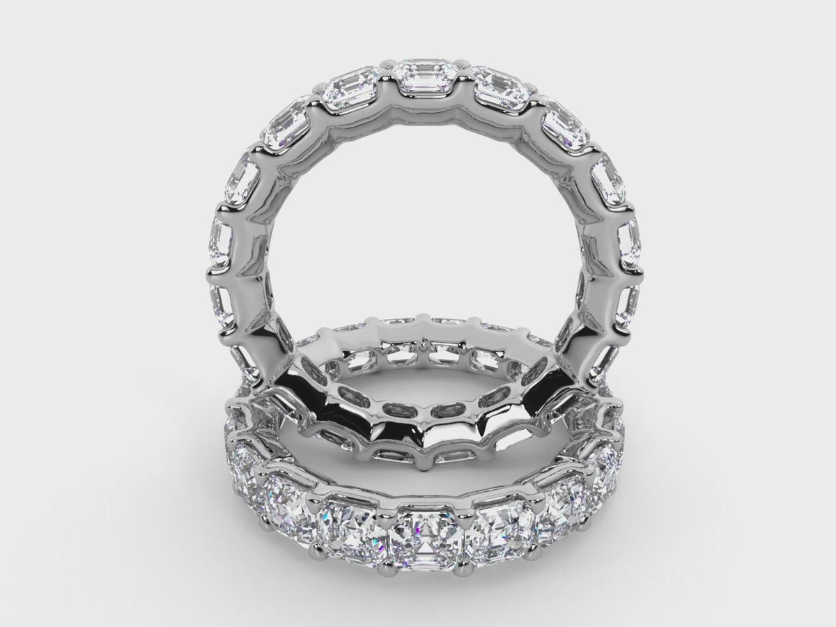 Video showcasing the 14K white gold Asscher-cut lab-grown diamond eternity band and open gallery