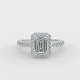 Emerald cut Diamond Hidden Halo E-F VS Micropave Engagement Ring