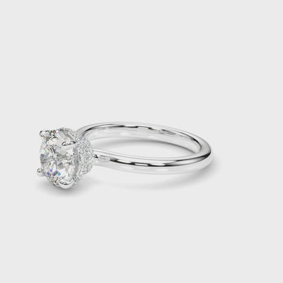 360-degree video of 2.00ct round lab grown diamond engagement ring in 14K white gold, showcasing hidden halo sparkle and polished band detai