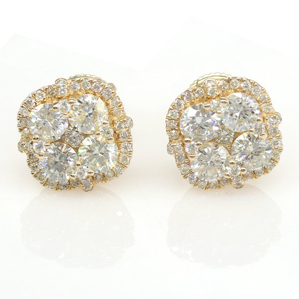 2.35 ctw Round Cluster Diamond Earrings in 14k Yellow Gold - simonbjewels.co