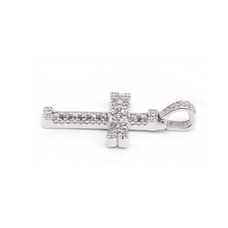 1/8 Carat F-VS Natural Diamond Cross Pendant Solid 14k White Gold - simonbjewels.co