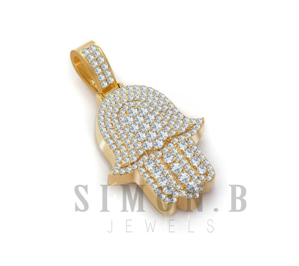 14K Yellow Gold Diamond Hamsa Pendant 3.55 CT. F color VVS1 Clarity - simonbjewels.co