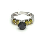 natural 1.00ct center black diamond with yellow side diamond ring 14k white gold - simonbjewels.co