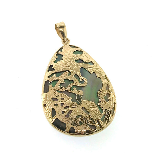 vintage ''one of a kind' 14K Yellow gold Filigree Mother of pearl Pendant ITALY - simonbjewels.co