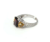 Garnet citrine three-stoner vintage diamond filigree ring 0.50ct 14k white gold - simonbjewels.co