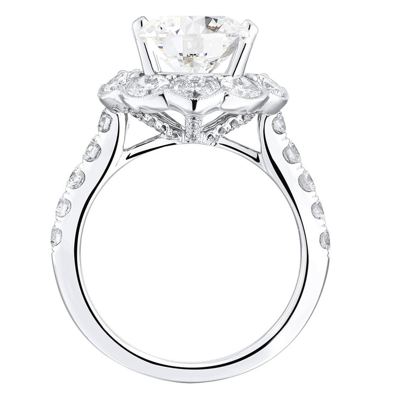 3.70 ct Round Diamond Engagement ring Halo setting with oval cut diamonds - simonbjewels.co