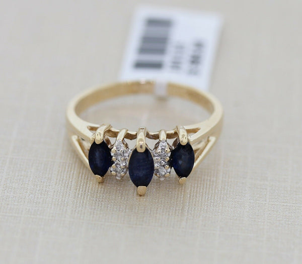 14k yellow gold blue sapphire and diamond cocktail ring band size 6.25 - simonbjewels.co