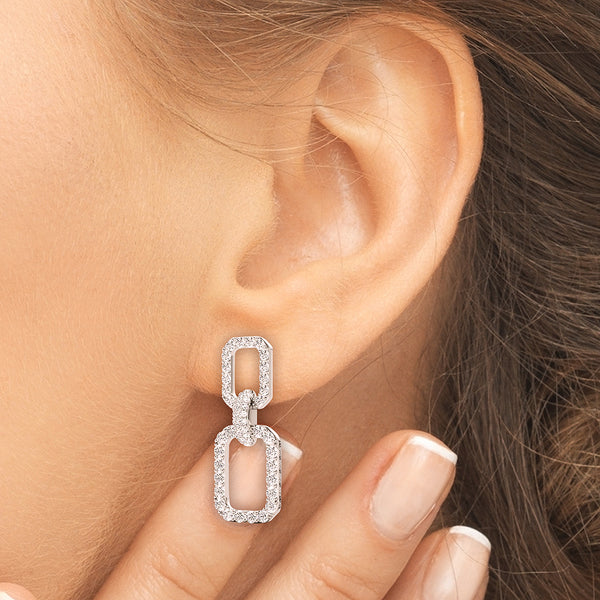 2.00 Carat F-VS Round Brilliant Micropave Square Link Earrings set in 14k gold - simonbjewels.co